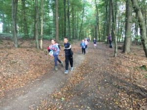 Schüler laufen im Wald